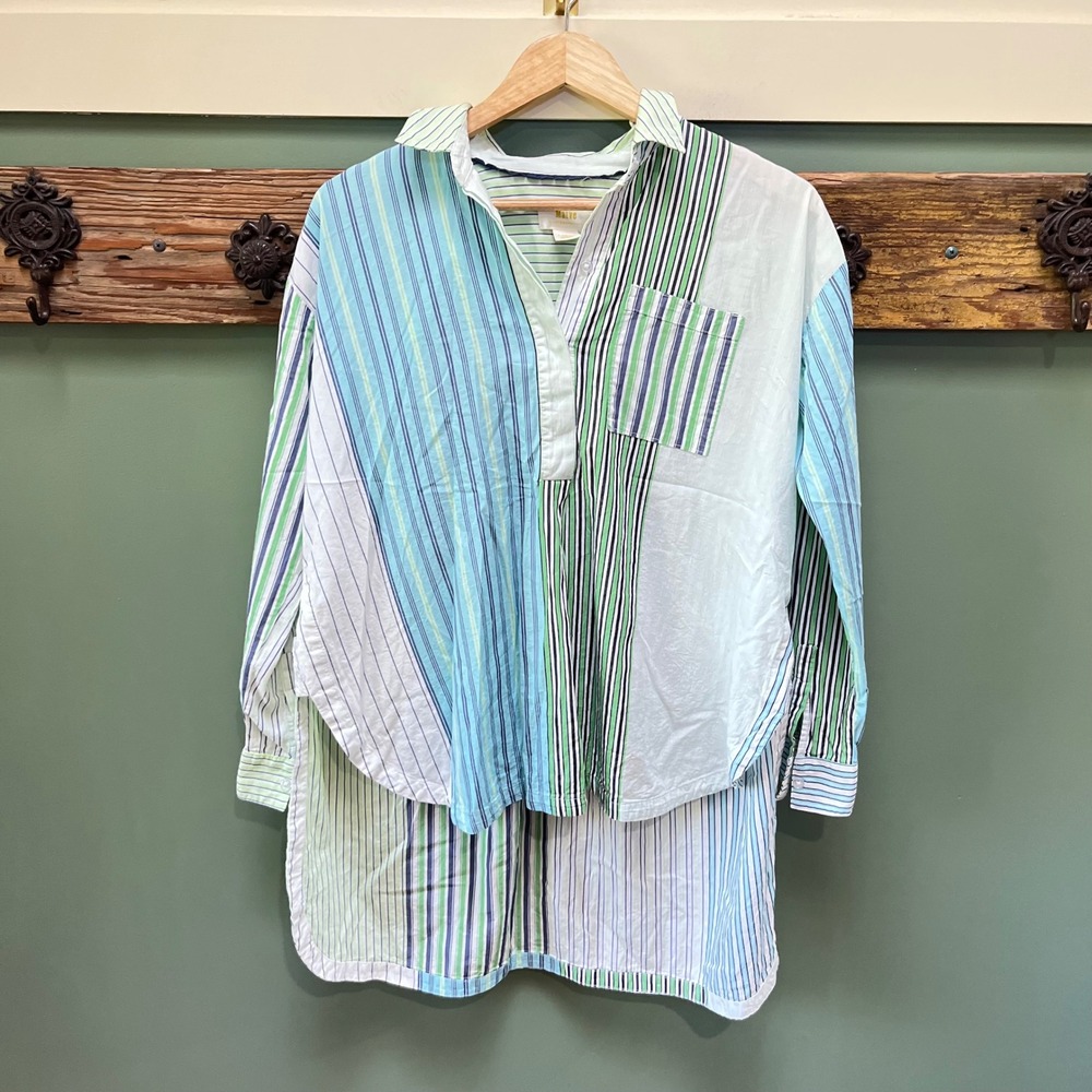 Maeve by Anthropologie Mixed Stripe Tunic Top Blue Green XS OB1249443